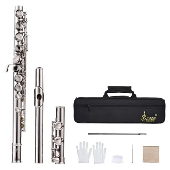 

Western Concert Flute Silver Plated 16 Holes C Key Cupronickel Woodwind Instrument with Cork Grease Mini Screwdriver Padded Bag