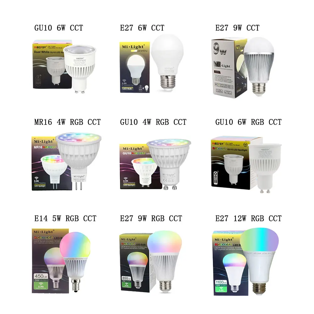 Светодиодная лампа Mi light MiBoxer 2 4G умная Беспроводная MR16 GU10 E14 E27 4 Вт 5 6 9 12 CCT/RGBW/RGBWW/RGB +