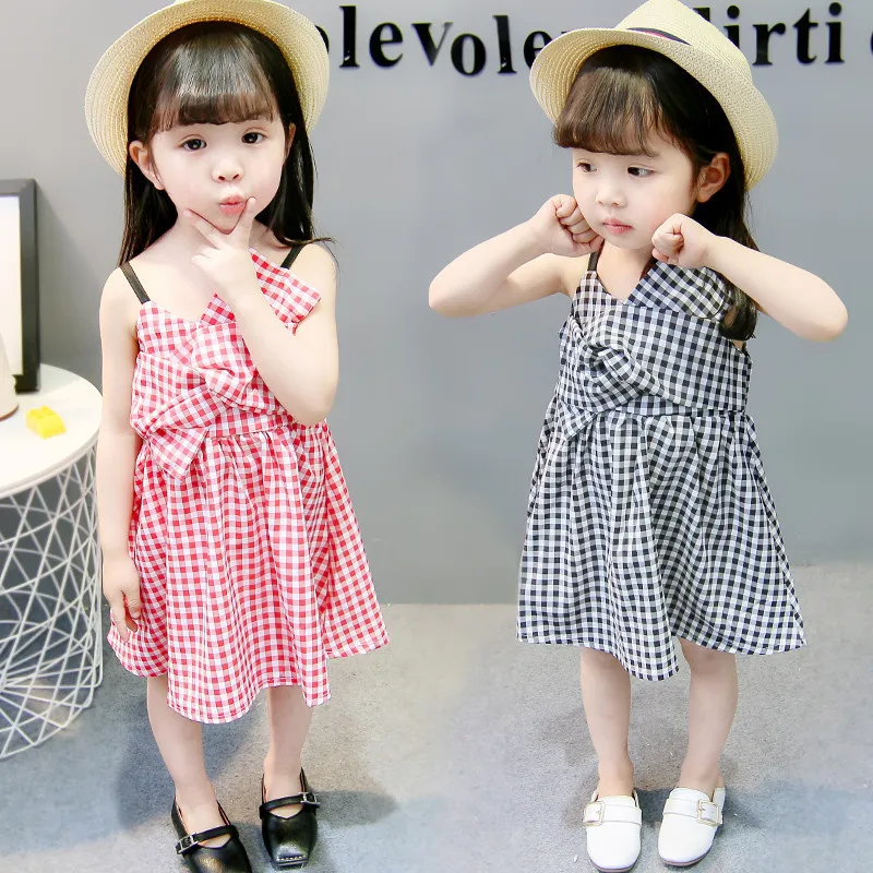 

Fashion Children Shirt Cute Dress Girls 2019 Korean-style New Style 1-4-Year-Old Baby Plaid Strapped Dress