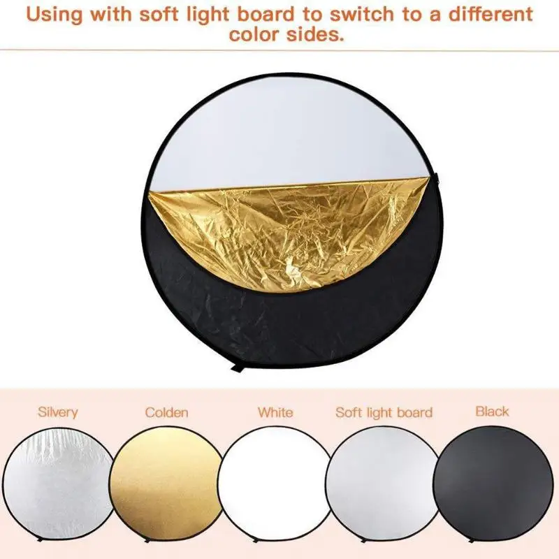 

31" 80cm 5 in 1 Collapsible Light Round Photography Reflector for Studio Multi Photo Disc Diffuers Gold Silver White Black