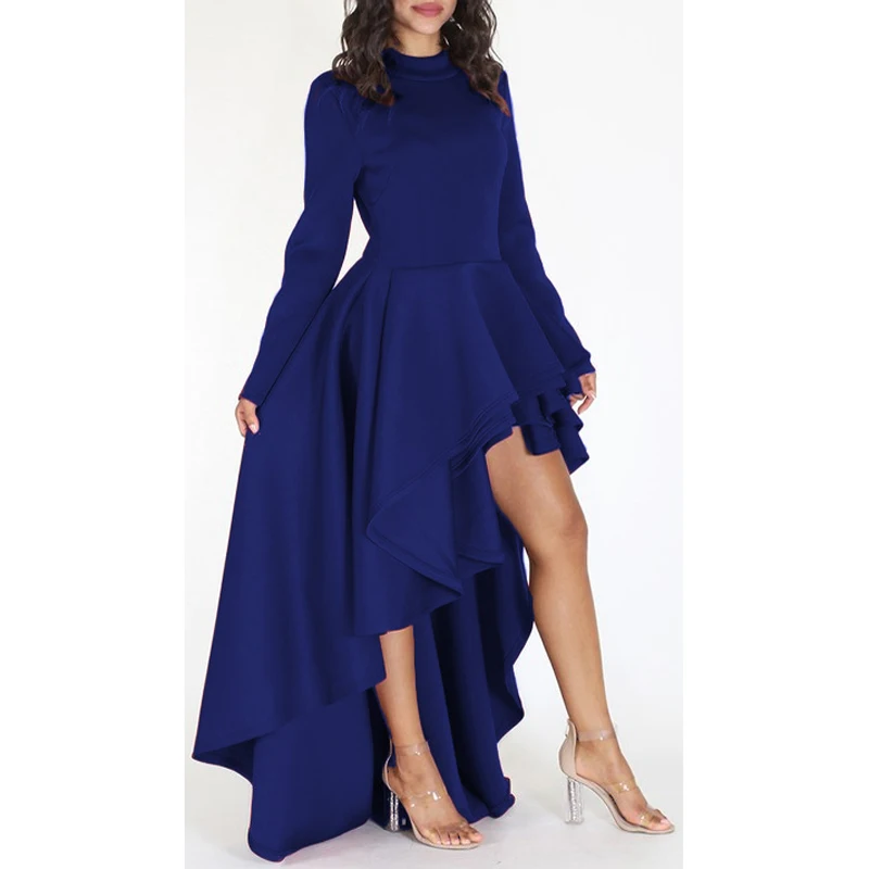 

Women Layered Ruffle Hem Tunic Round Neck Zipper Back Closure Long Sleeve Top AM1143