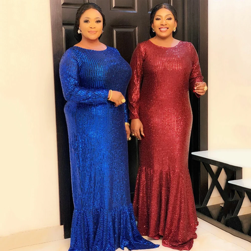 

MD Shiny Sequin Mermaid Dress Women Plus Size Bodycon Red Dress African Dashiki Ankara Evening Party Dresses 2020 New Robe Noel
