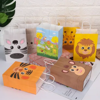 

12pcs Jungle Safari Box Candy Packing Animals Bags Treat Kids Or Guests Gift Bag With Handle Birthday Party Favors Decoration