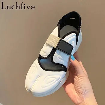 

New Fashion Split Toe Sneakers Women Mixed Color buckle stickers Casual flat shoes Comfortable Soft Bottom Running Shoes women