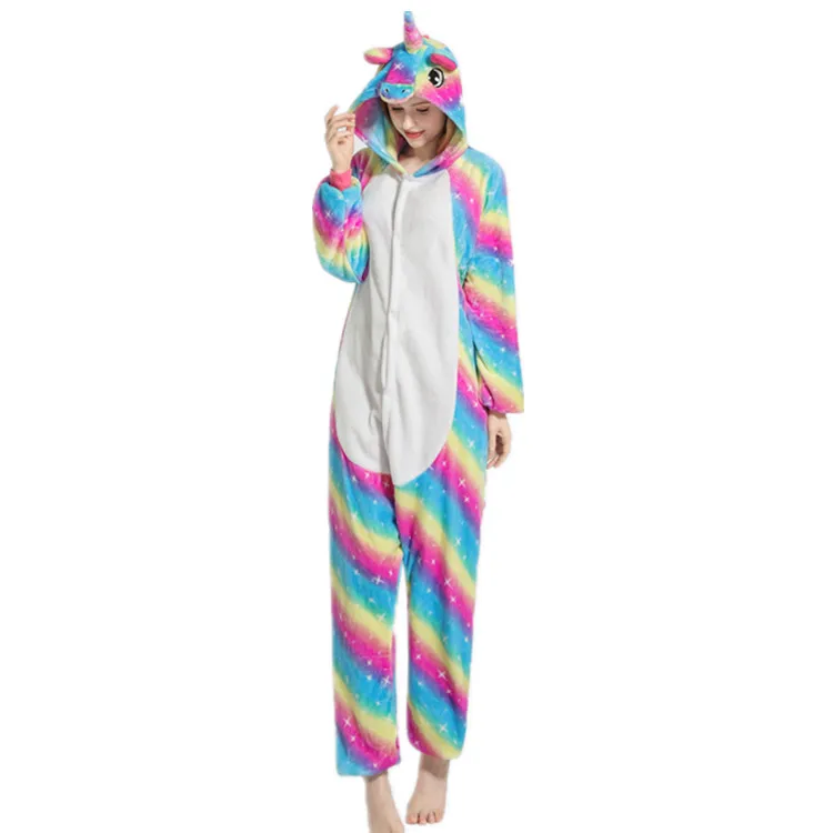 Kigurumi Uincorn, Мужская зимняя фланелевая одежда для сна, Пикачу, единорог, Пижама для взрослых, Мультяшные животные, Комбинезоны для женщин, пижама для пар - Цвет: Colorful star unicor