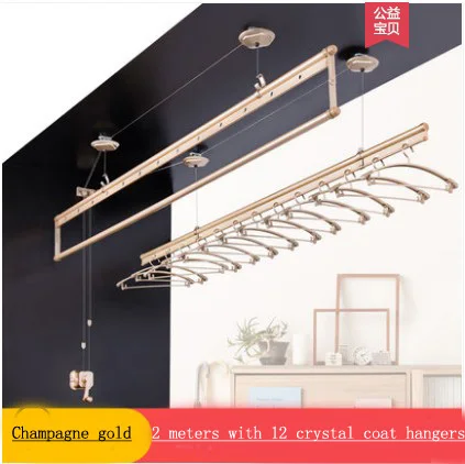 2M with 12 hanger Подъемная стойка для прачечной, Балконная ручная стойка для прачечной, двухполюсная домашняя Автоматическая охлаждающая стойка для белья - Цвет: 2M with 12 hanger