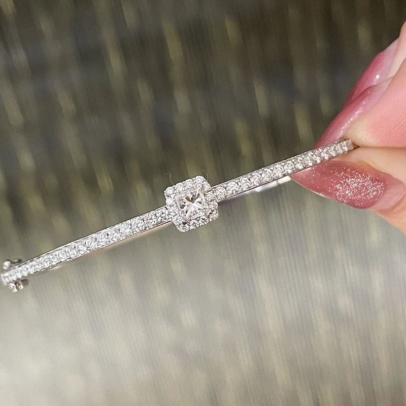 Hbc228bc9c4934458a1e71ba0618dd0b85 LUOWEND 100% Real 18K Au750 White Gold Bangle Genuine Natural Diamond Bracelet Luxury Party Jewelry Customize