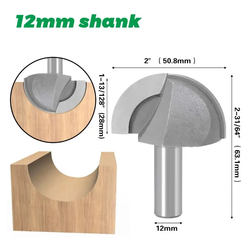 

12mm 1/2'' Shank Core Box Router Bit 2 Flutes Carpentry Cutter Tool Woodworking