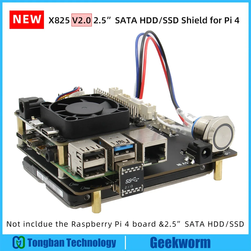 Geekworm for Raspberry Pi 4 SATA Storage, X825 V2.0 2.5 inch SATA HDD/SSD  Expansion Board UASP Supported Compatible with Raspberry Pi 4 Model B