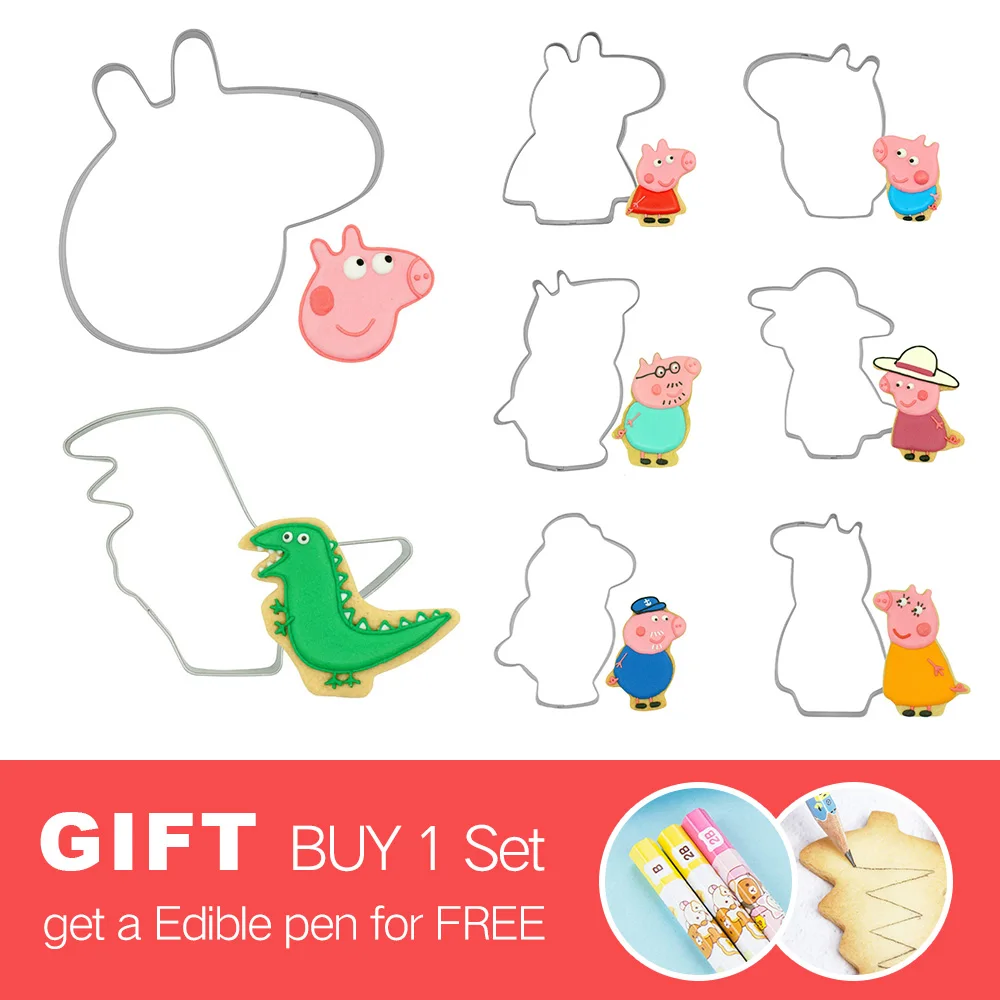 

8pcs + 8pcs, Cute Pig Cookie Cutter and Cake Cookies Stencils Set, Fondant Biscuit Stamp Bread Pastry Mold DIY - Stainless Steel