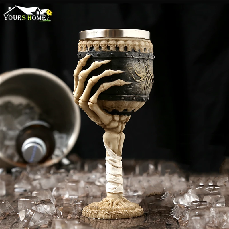 180ml Retro Horn Skull Resin Beer Mug Stainless Steel Knight Halloween Coffee Cup Viking Tea Ceramic Tiki | Дом и сад
