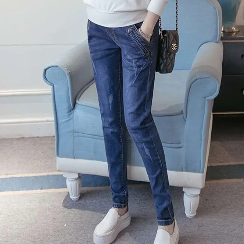 Maternity Denim Jeans For Pregnant Women With Pocket Ankle Blue Nursing Clothes Pregnancy Skinny Leggings Trousers Clothing