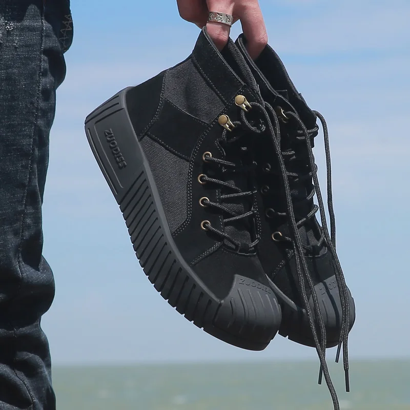 Misalwa/мужские парусиновые кроссовки для молодых мужчин; модные мужские ботинки из замши с защитой от столкновений; военные ботинки с высоким берцем; повседневная обувь - Цвет: Black Casual Boots