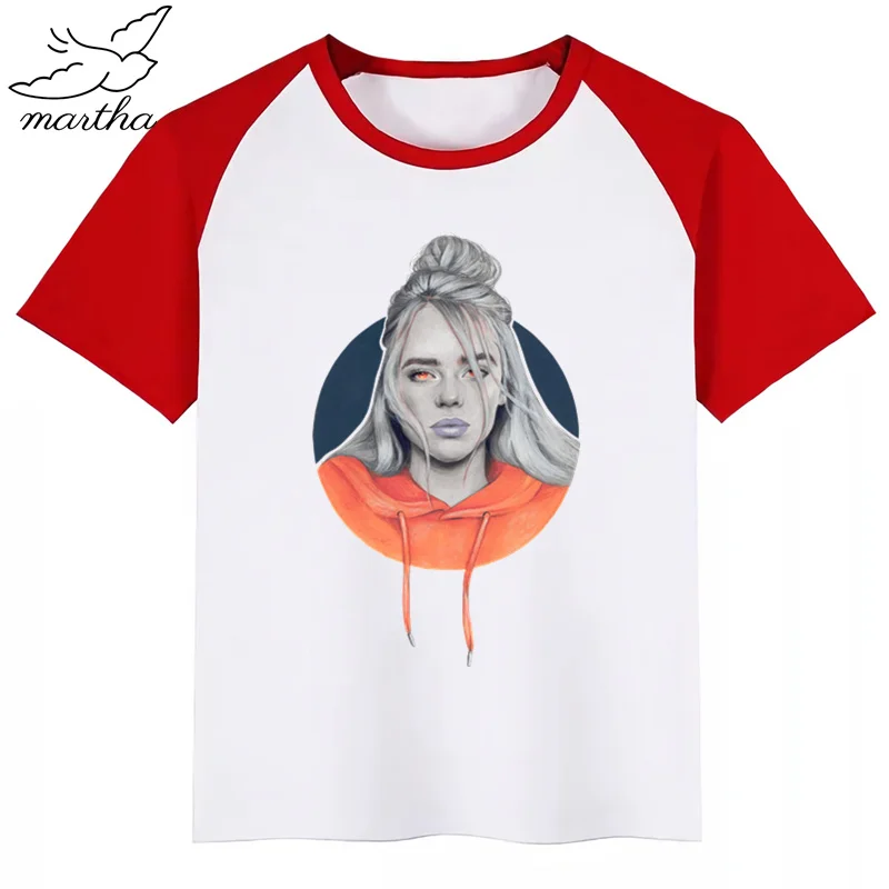 Billie Eilish/футболка для мальчиков и девочек с мультяшным принтом; детская забавная одежда; детская летняя футболка с короткими рукавами для малышей - Цвет: RedO