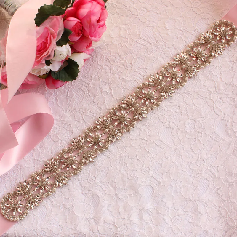 Свадебный ремень с кристаллами riem strass riem handgemaakte riem bruiloft аксессуары - Цвет: Розовый