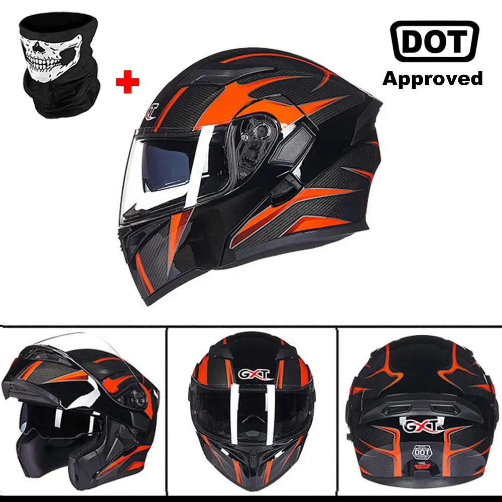 GXT New Motorcycle Helmet Flip up Motocross Helmet Capacete da Motocicleta Cascos Moto Casque Doublel lens Racing Riding Helmet - Цвет: Red Black