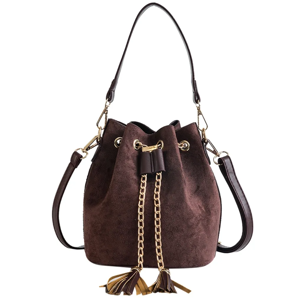 Замшевая сумка-ведро с кисточками, женская сумка на плечо, роскошные сумки, женские сумки, дизайнерская Большая вместительная сумка-мессенджер, женская сумка