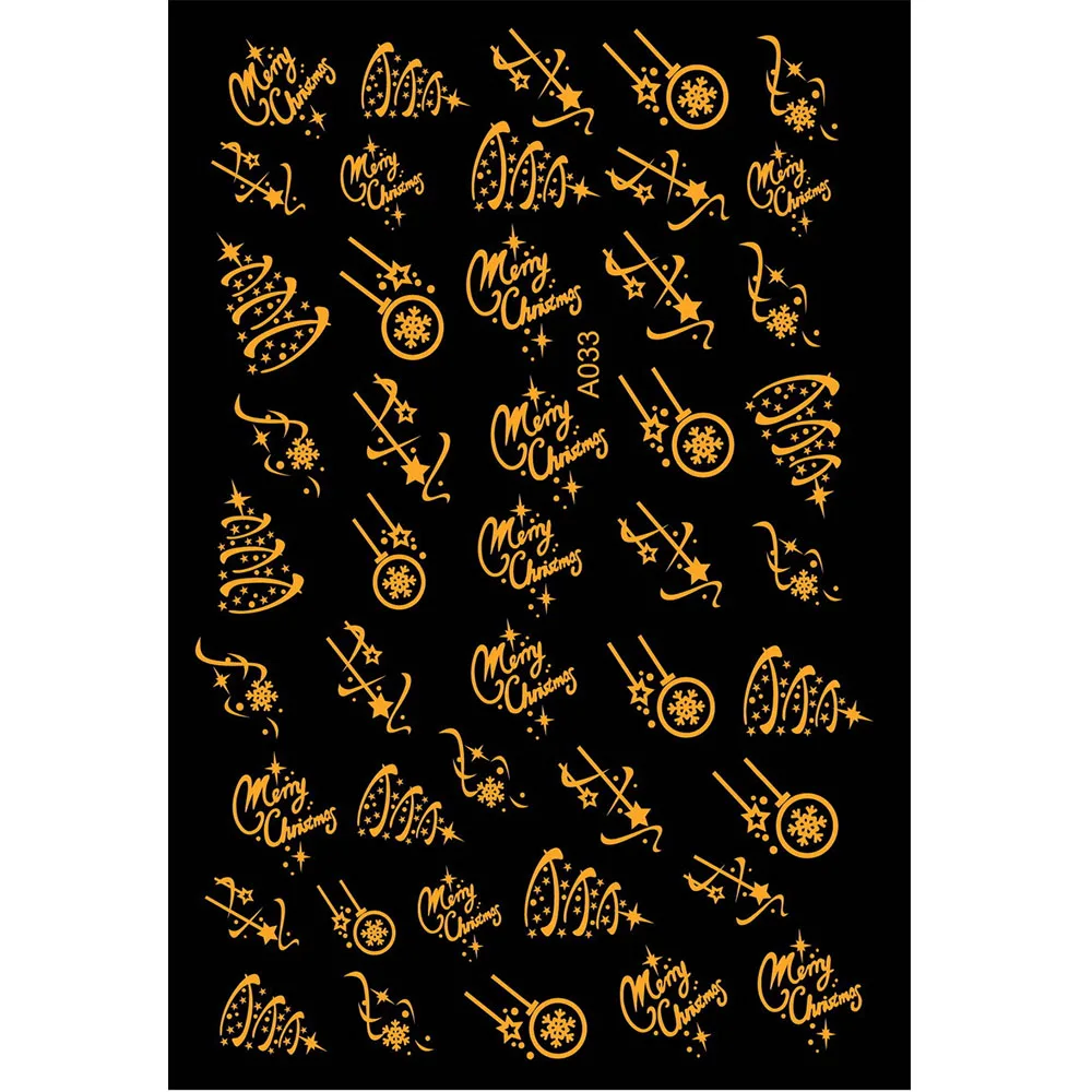 A033 gold 3D стикер для ногтей рисунок на рождественскую тематику смешанный слайдер тату Рождественская водная наклейка Санта Клаус Снеговик полный обертывание дизайн наклейки - Color: A033 gold