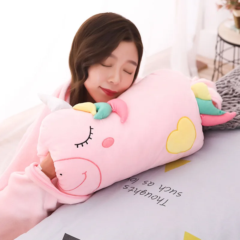 

Unicorn Hand Warmer Car Pillow Blanket Triple Use Multi-functional Nap Pillow Air Conditioner Blanket Coral Velvet Cute Women's