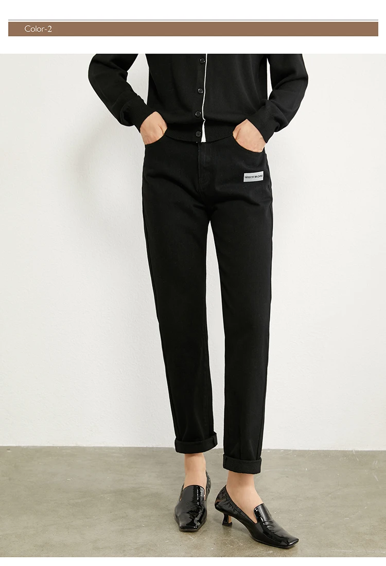 AMII Minimalism Autumn Fashion Embroidery Female Jeans Causal Cotton High Waist Straight Ankel-length Female Jeans 12070215