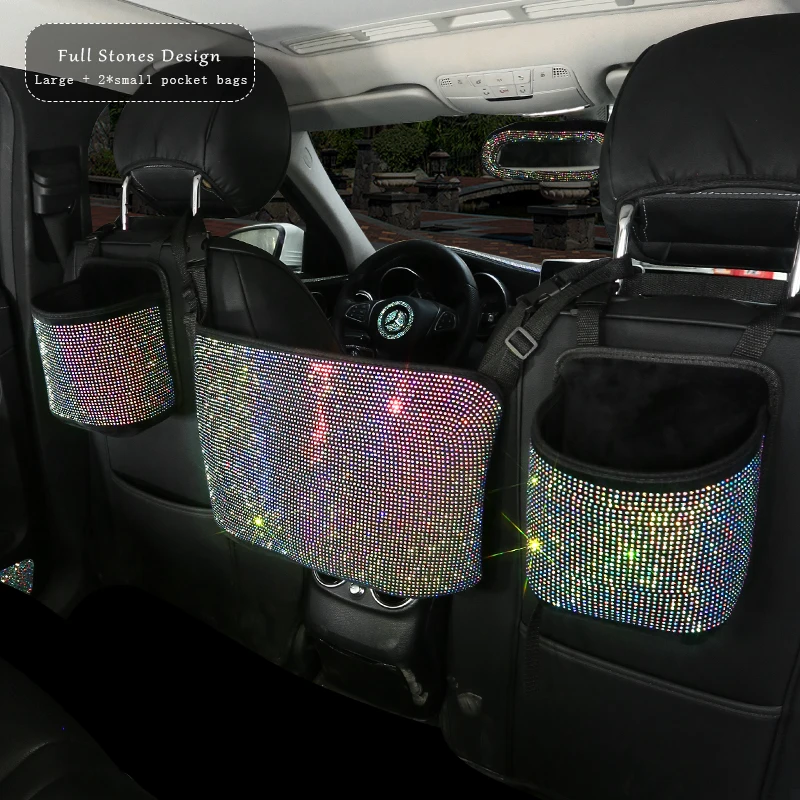 

Car Seat Back organiser Storage Rhinestone Automotive portable Sparkling Bling Accessories