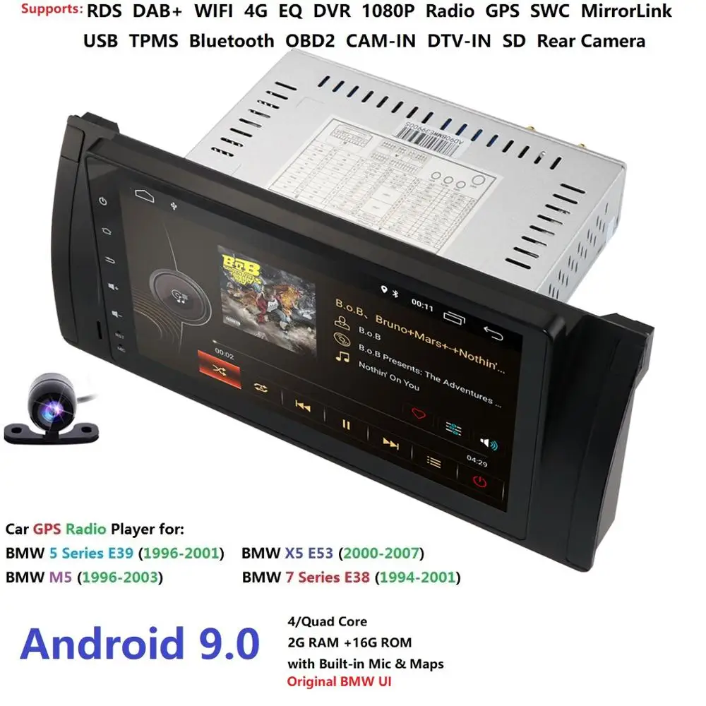 

1 Din Android 9.0 Auto Radio For BMW/E39/X5/E53 Quad Core RAM 2GB ROM 16GB GPS Car Multimedia Stereo System DSP DVD USB DVR IPS