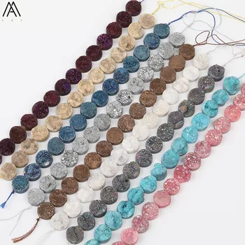 

14Pcs/Strand 14mm Rainbow Titanium Druzy Agates Round Charms Beads,Slice Agates Stone Loose Beads Bracelet Making XFX-166AMEE