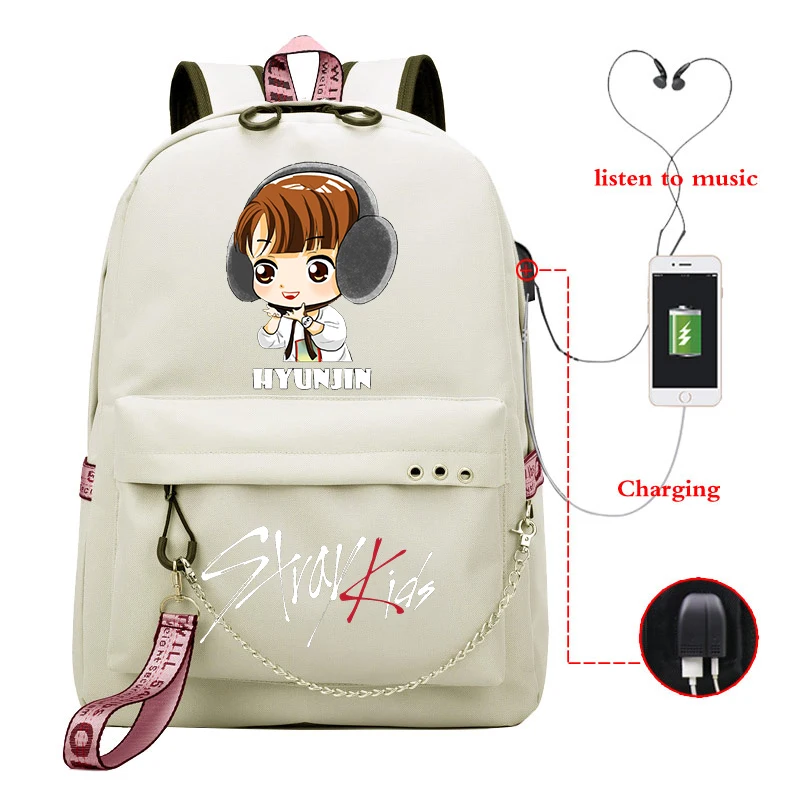 Бродячий Детский рюкзак, Mochila Feminina, Usb зарядка, школьные сумки для девочек-подростков, Kpop Bookbag, женский рюкзак, рюкзак для ноутбука, рюкзак для путешествий - Цвет: 810-JX-Straykids 10