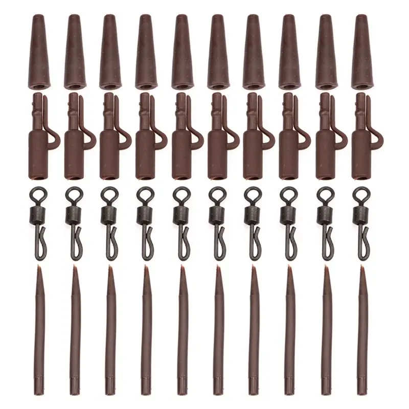 

10set 40pcs Carp Fishing End Tackle lead clips Quick Change swivels Anti Tangle Sleeves Brown
