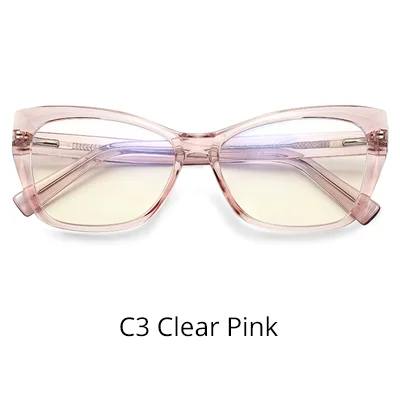 C3 Clear Pink Два оклока прозрачный компьютерный синий светильник очки с весенним женским сортом без диоптрий качество TR90 кошачий глаз оправа для женщин Glasse - Цвет оправы: C3 Clear Pink