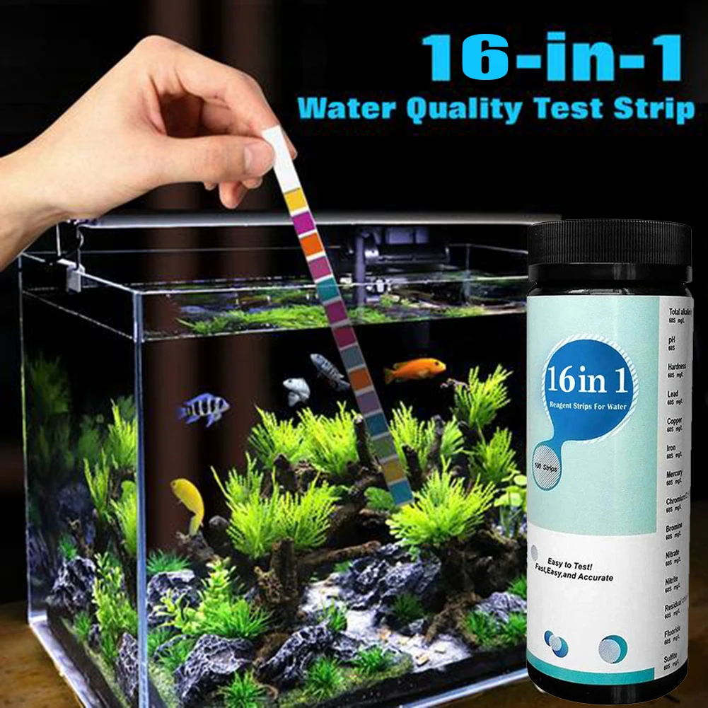 Upgrade16-in-1 Water Quality Test Strip Aquarium Test Strips Checking Water Quality Test Aquarium Fish Tank Pool Drinking Strip 100pcs