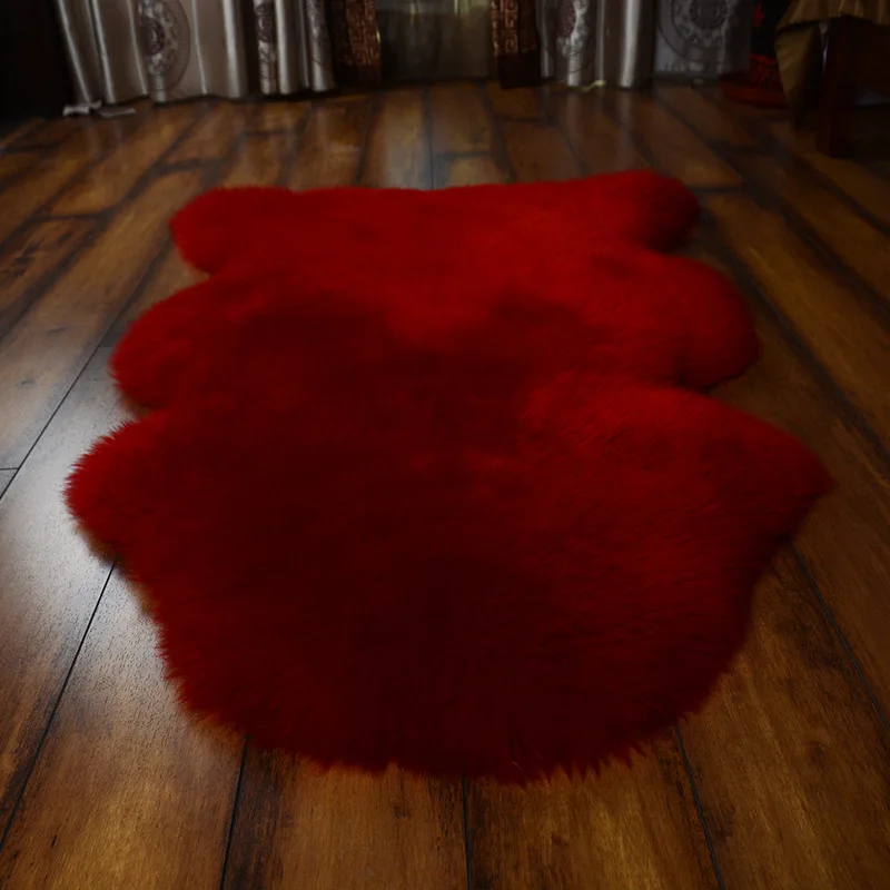 wine red MS. Softex Австралийский коврик из овчины, для спальни, Мягкая натуральная овчина, напольные коврики, подушка, зимний теплый ковер, длинная овечья шерсть - Цвет: wine red