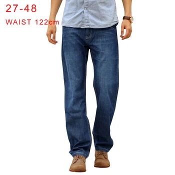

Plus Size 48 Light Blue Loose Casual Jeans Men Hip Hop Skateboard Baggy Jeans Wide Leg Cotton Straight Denim Pants for Male
