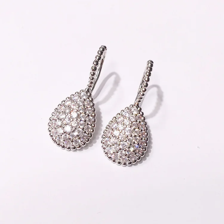 Exquisite micro rhinestone cambered face large water drop beaded earhook earrings for women's party jewelry in three colors | Украшения