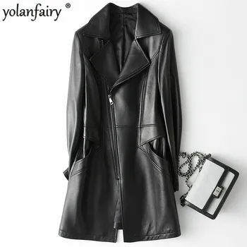 

2020 Long Genuine Leather Jacket Women Spring Autumn Sheepskin Coat Real Leather Jackets Slim Fit Jacken Damen KQN68624 KJ3574