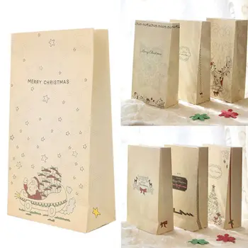 

24Pcs Advent Christmas Calendars Kraft Paper Candy Bag with Stickers Clips Rope 67JB