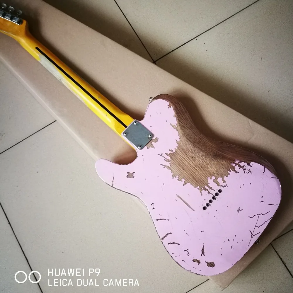China Custom TELE 6 Strings Maple fingerboard handwork Electric Guitar,pink color telecasterr guitarra .relics by hands329 (3)