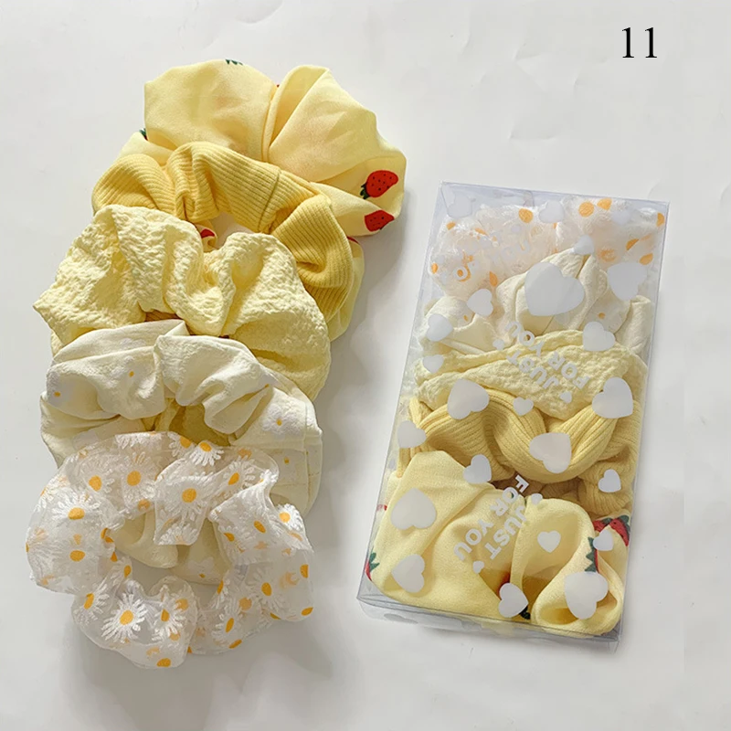 5/6/7/8 Pcs of Pack Women Elastic Hair Bands Headband Set Daisy Flower Print Girls Silky Scrunchie Cute Hair Ties Headwear Gum white hair clips Hair Accessories