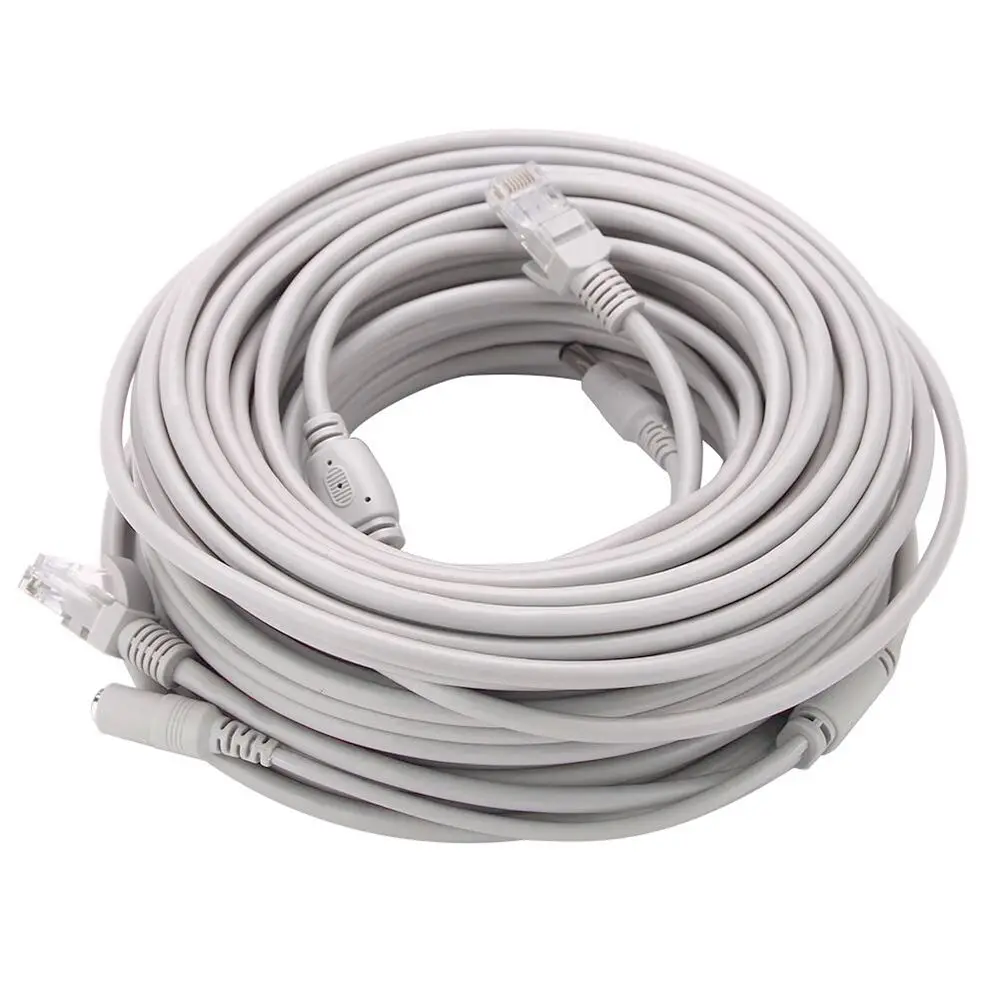 30M Optional Gray CAT5/CAT-5e Ethernet Cable RJ45 and DC Power CCTV Network Lan Cable For System IP Cameras