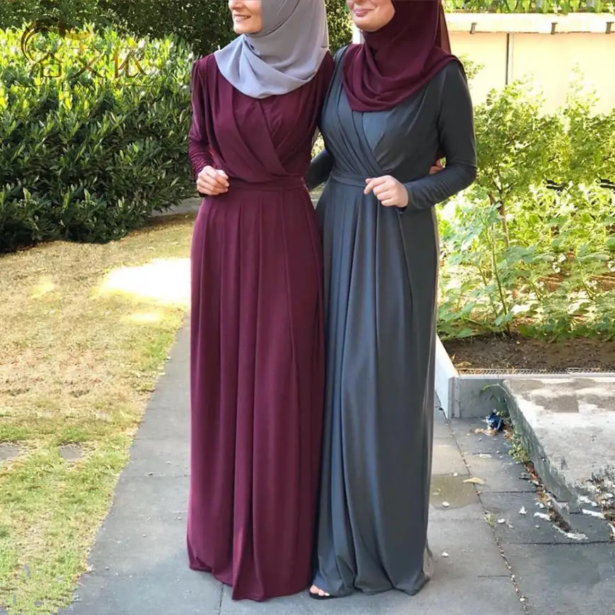 Pleated Turkish Singapore Jilbab Dubai Muslim Islamic Dress Ropa Musulman Mujer Hijab Dress Elbise Abaya Islam Moroccan Kaftan