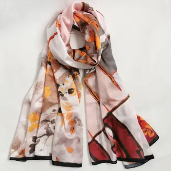 

Luxury Spring and Summer women New style Fashion Color matching Print silk scarf lady Popular headcloth beach shawl