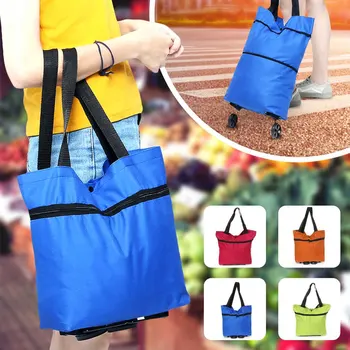 

Foldable Women Colorful Shopping Cart Bag Portable Shopping Trolley Bag With Wheels Foldable Cart Rolling Grocery Supermarket