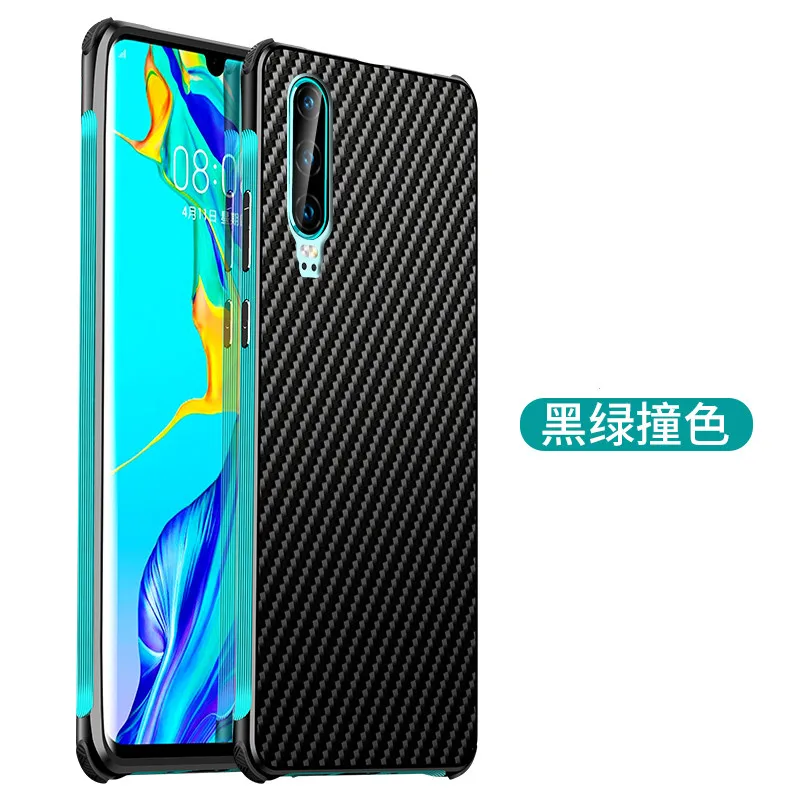 Зеленый Чехол из углеродного волокна для huawei P30 Pro P30 Lite PC Алюминиевый металлический бампер huawei P20 Pro P20 Lite противоударный металлический чехол Coque - Цвет: Зеленый