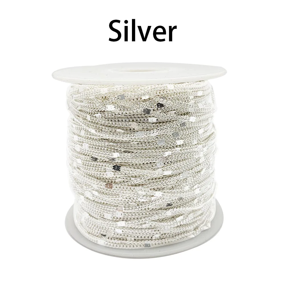 5 м 10 м/лот Серебряный, Золотой, родиевый позолоченные цепочки для ожерелья латунные объемные звенья цепи для DIY материалы для изготовления ювелирных изделий оптом - Цвет: Silver