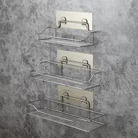 Stainless Steel Bathroom Storage Shelf Punch-Free Kitchen Bathroom Toilet Wall Hanging Storage Rack 1