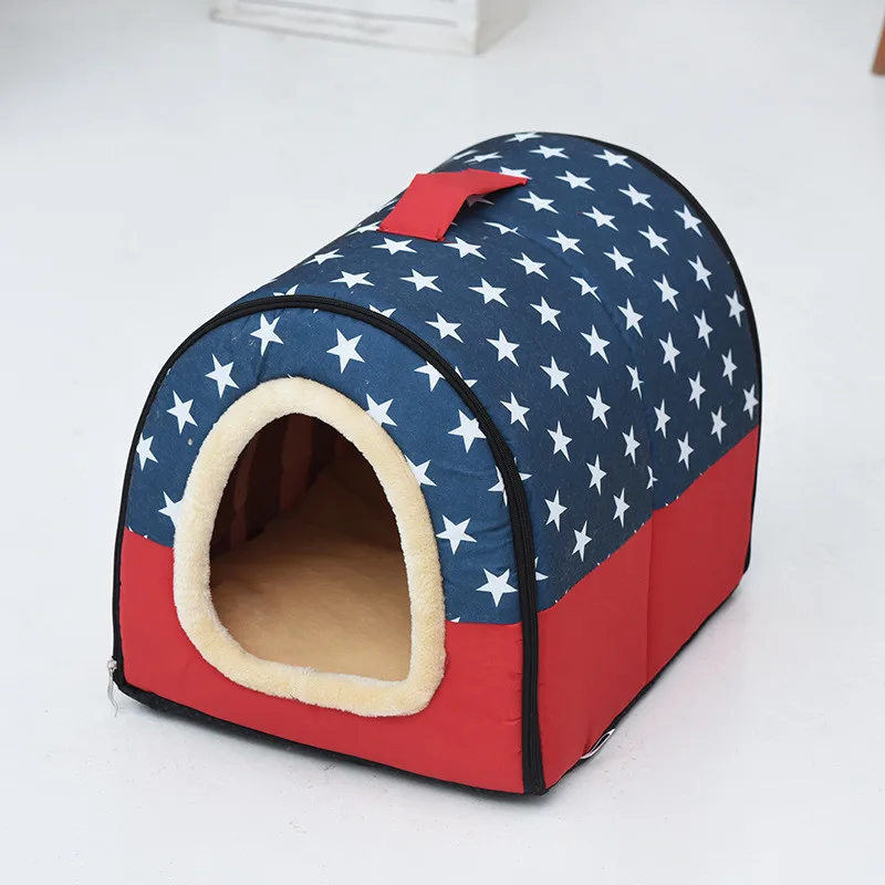 Pet Bed Brown Stripes House For Dog Sleeping Sofa Bed Removable Cushion Pet Beds Dogs Puppy Beds Foldable Mat For Dog House