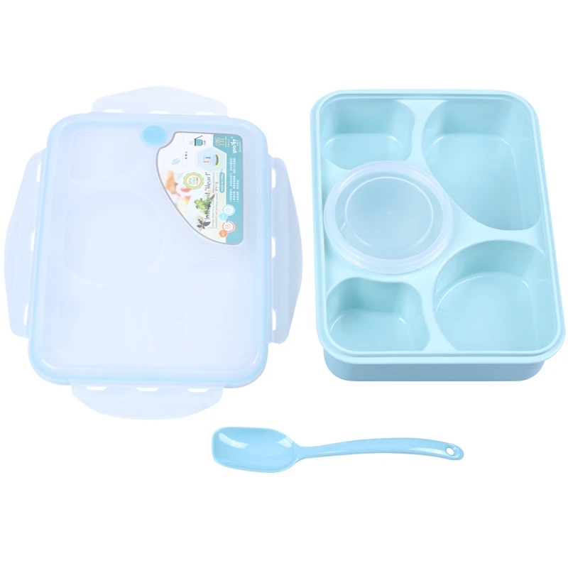 5 сетчатый Ланч-бокс из микрофибры, Bento box, герметичный портативный контейнер для еды, ящик для хранения для детей, миска для супа и ложка, большой размер