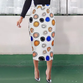 

Elegant High Waist Women Bodycon Skirts Summer 2020 Pokla Dot Printed Lady Work Wear Skirts Femme African Midi Skirts