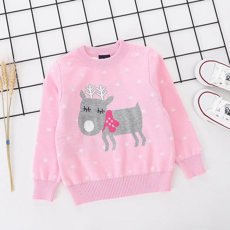 

Korean-style Childrenswear 2019 Autumn And Winter New Style Cartoon Deer Jacquard Sweater shuang ceng mian Base Shirt Tops