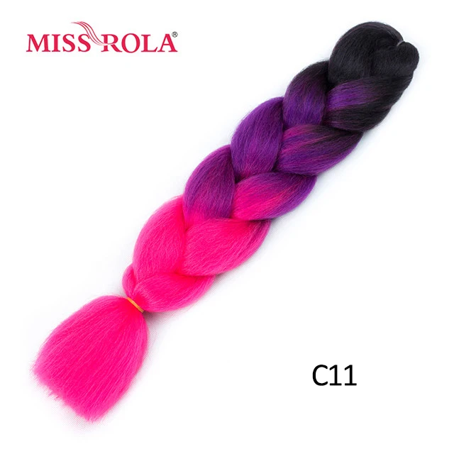 Miss Rola Synthetic Support Wholesale 100g 24 Inch Jumbo BraidsPink Green Yellow High Temperature Fiber Ombre Hair Extensions C11